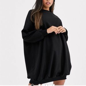 ASOS DESIGN Petite oversized comfy sweat dress in black - size 10